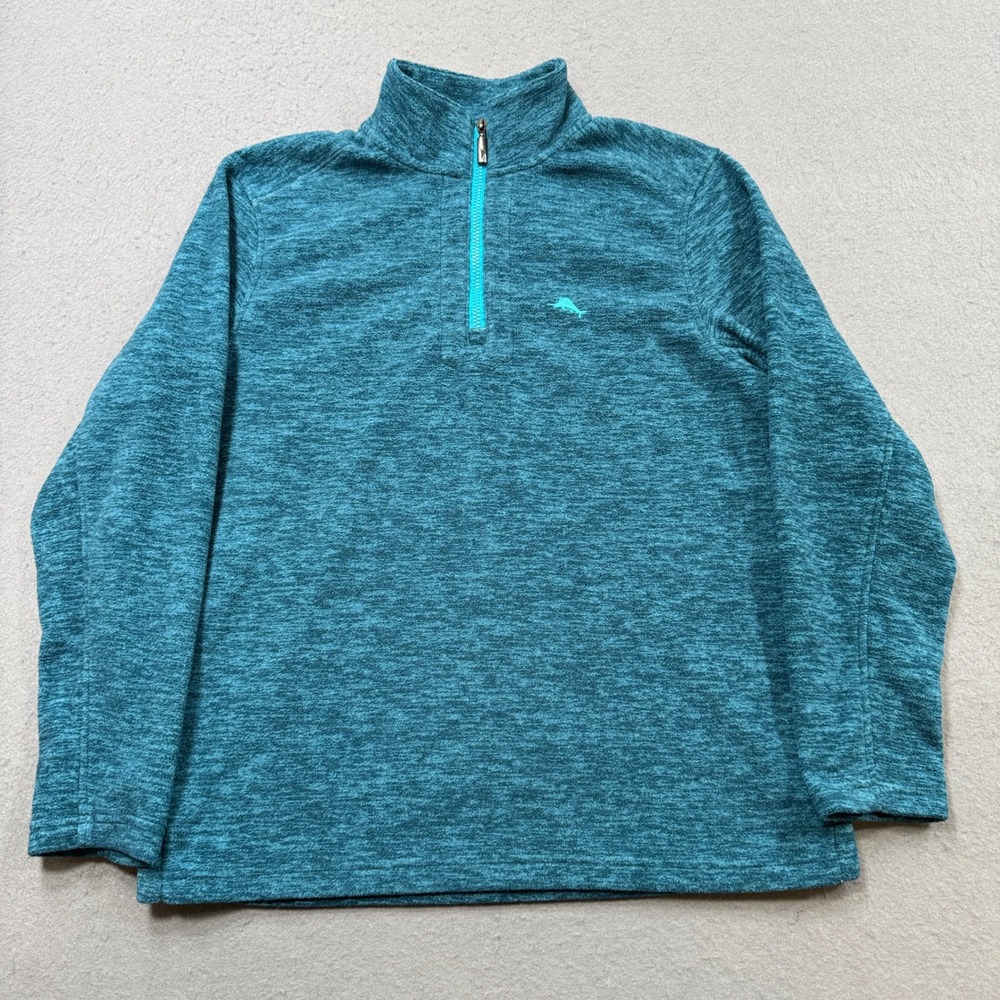 Tommy Bahama Sweater Men's Small Teal‎ Heathered Quarter Zip Mockneck Pullover